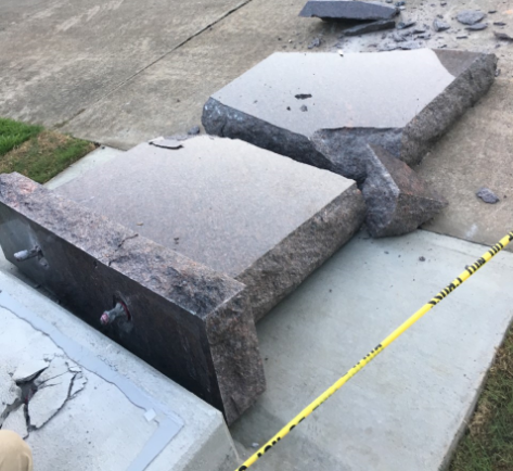The state of the monument following the collision