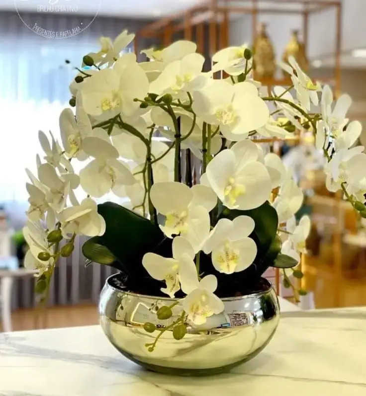 Artificial Orchid In Golden Pot