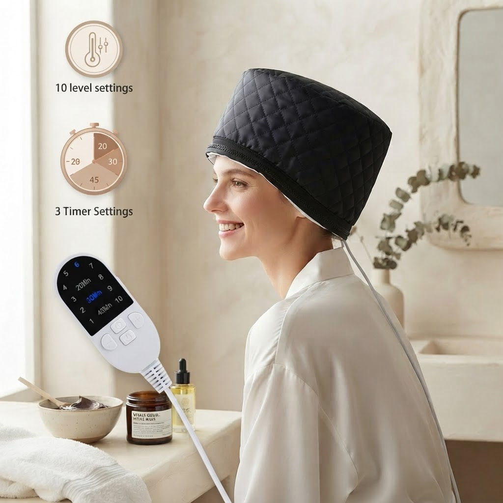 Mykiur - Home Spa Hair Steamer Treatment Black Cap Electric Portable Heating 10