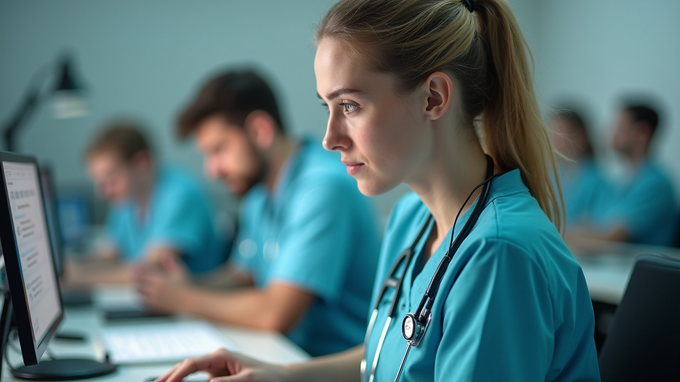 Close-up view of a veterinary nurse attending an online course