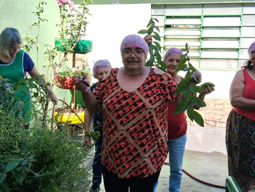 Jundiaí – Atendidos pela ABRAPEC participam de atividade “Horta Criativa” utilizando pneus usados.