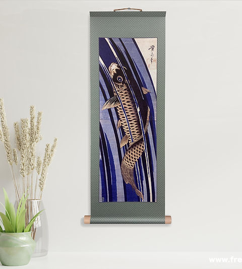 シン掛け軸 英泉【鯉の滝登り】染め摺り | qbic