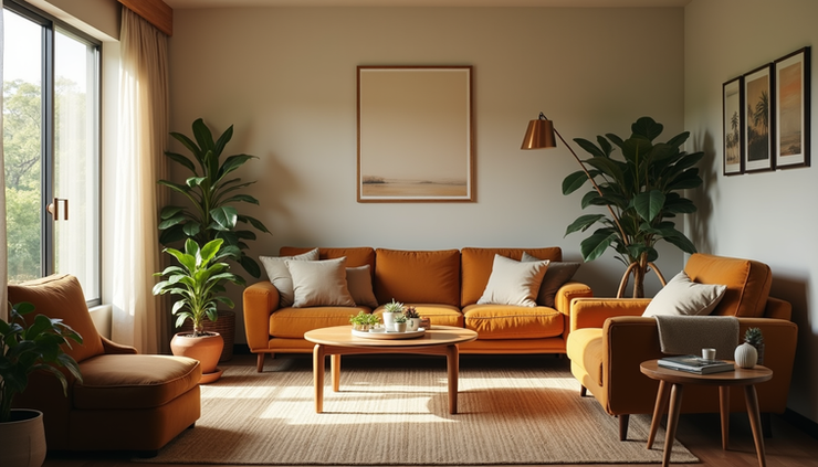 Eye-level view of a cozy living room with natural light and family furniture