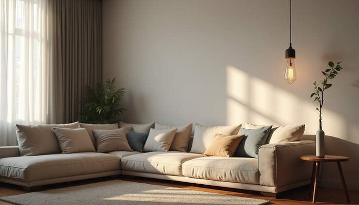 Eye-level view of a modern Filipino living room with thick walls and a single router on a side table