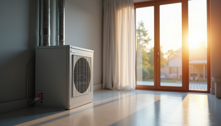 Eye-level view of a modern home ventilation system integrated into HVAC ducts