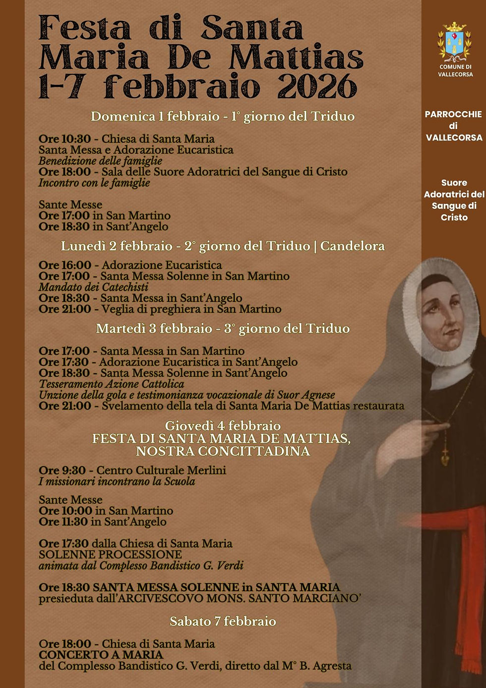 Programma dei festeggiamenti in onore di Santa Maria De Mattias