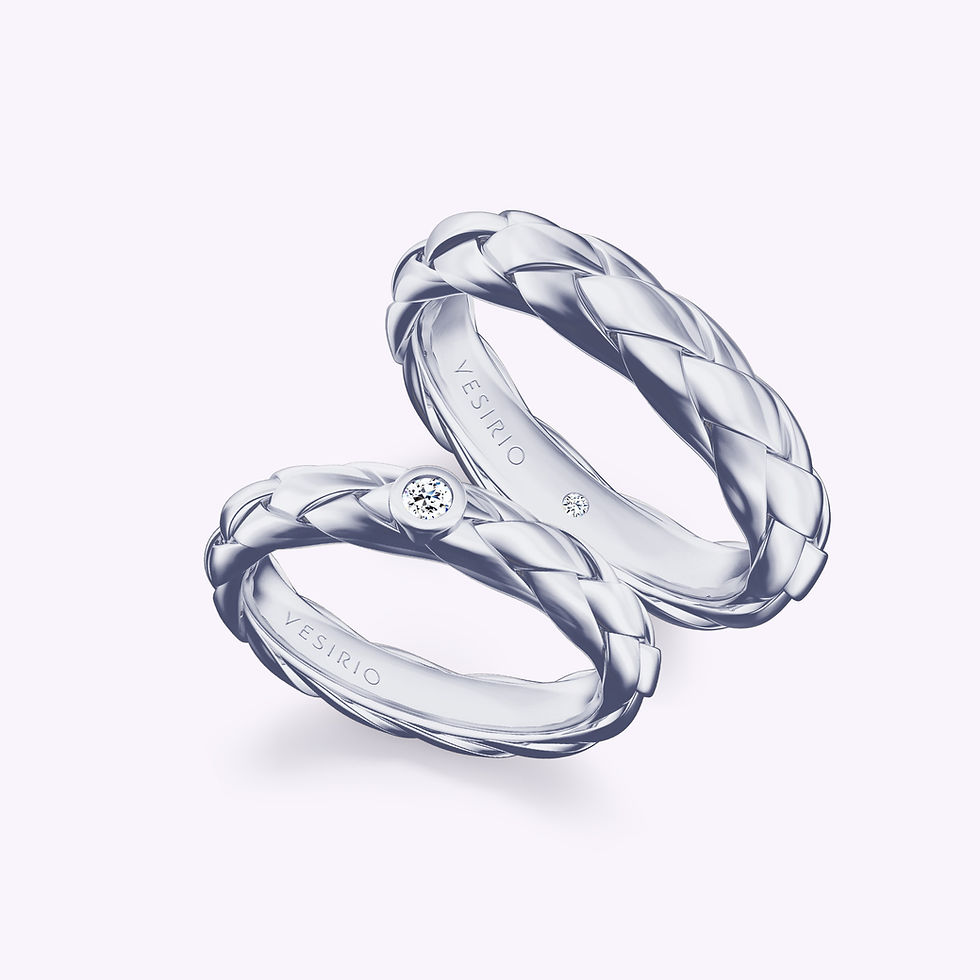 Unique Braided Pattern Bezel Matching Couple Ring | 18K White Gold | Platinum