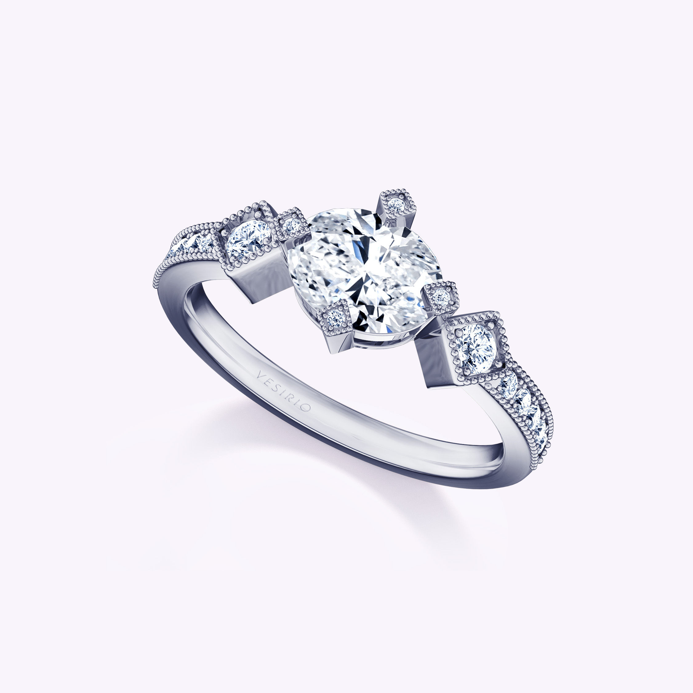 Vintage Milgrain Pavé Oval Engagement Ring | Platinum
