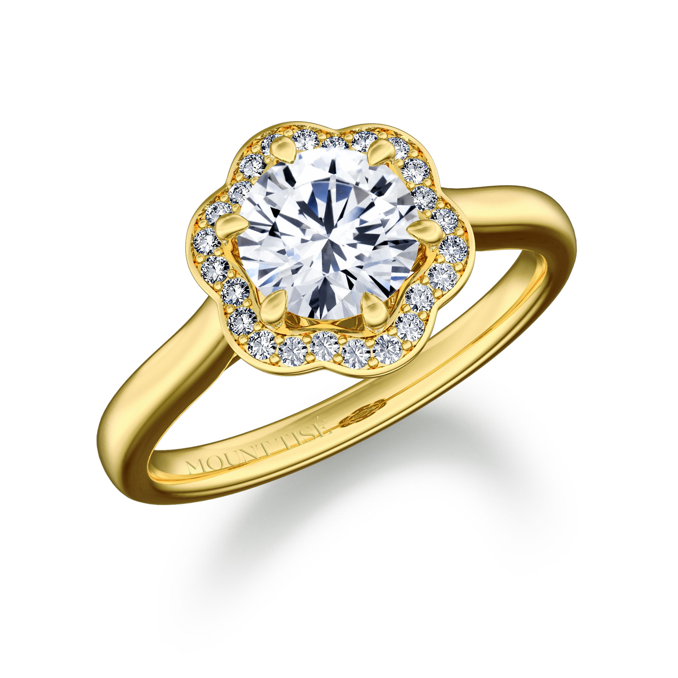 Fleur de Rêve |Simple Halo Floral Engagement Diamond Ring|Yellow Gold