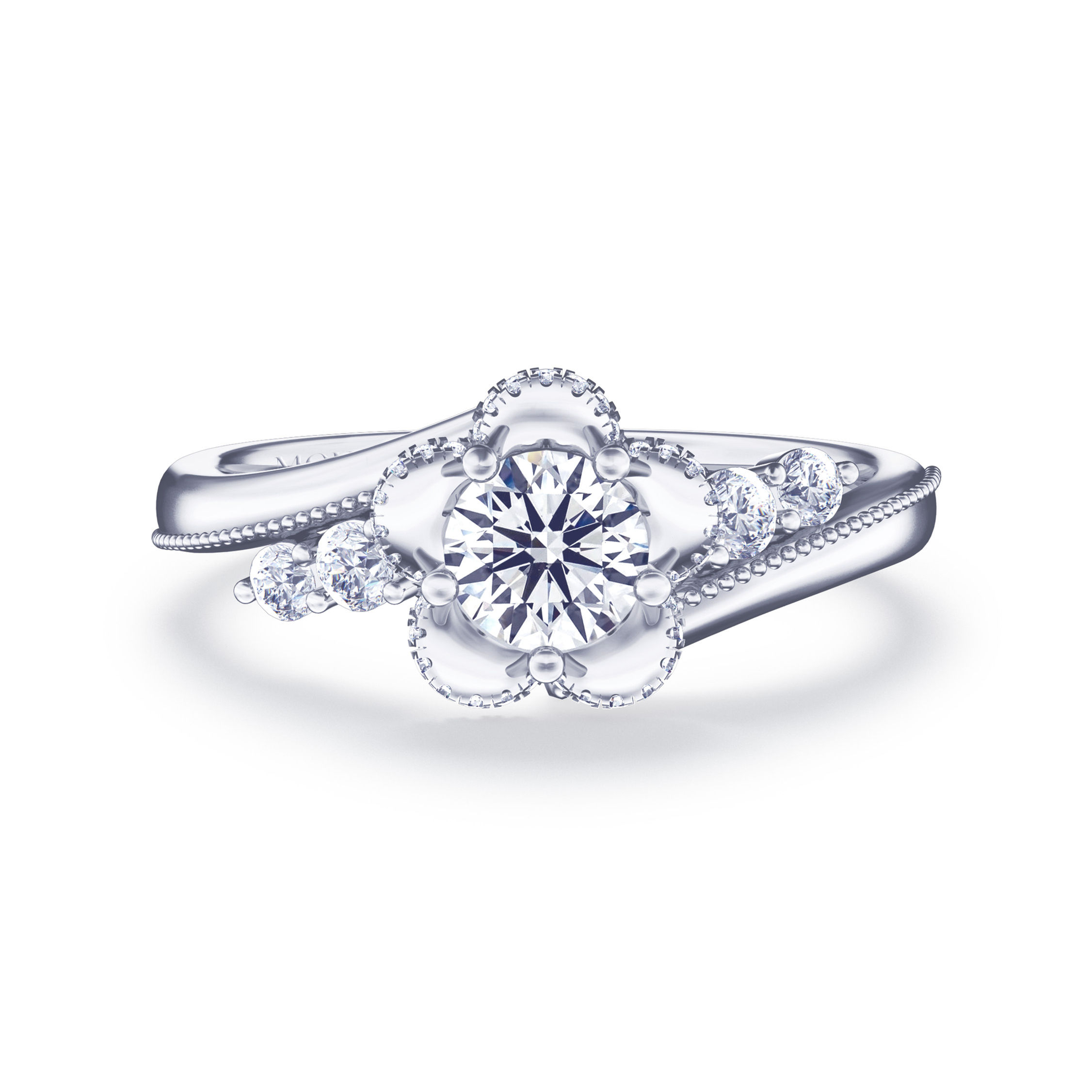 Fleur de Rêve Collection|Twisted-Shank Ornate Floral Engagement Diamond Ring
