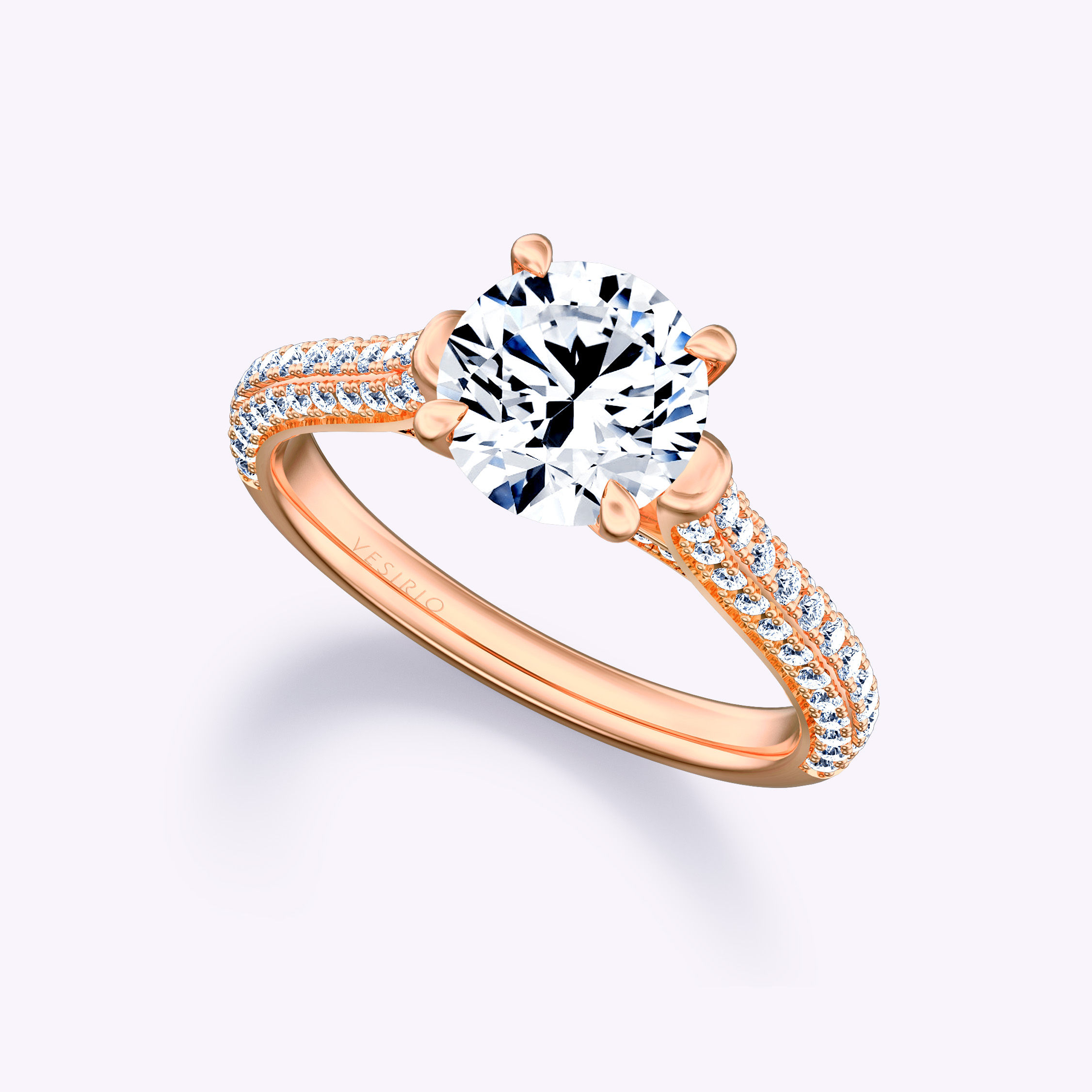 Simple Classic 4-Prong Pavé Diamond Engagement Ring | 18K Rose Gold