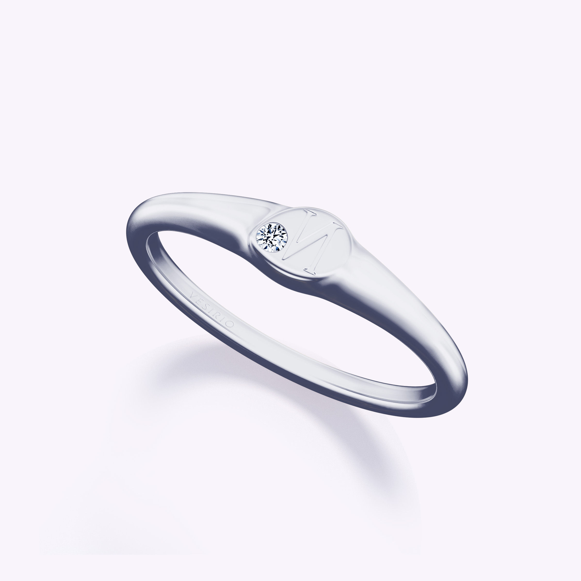 Simple Initial Bezel Diamond Engagement Ring | 18K White Gold | Platinum