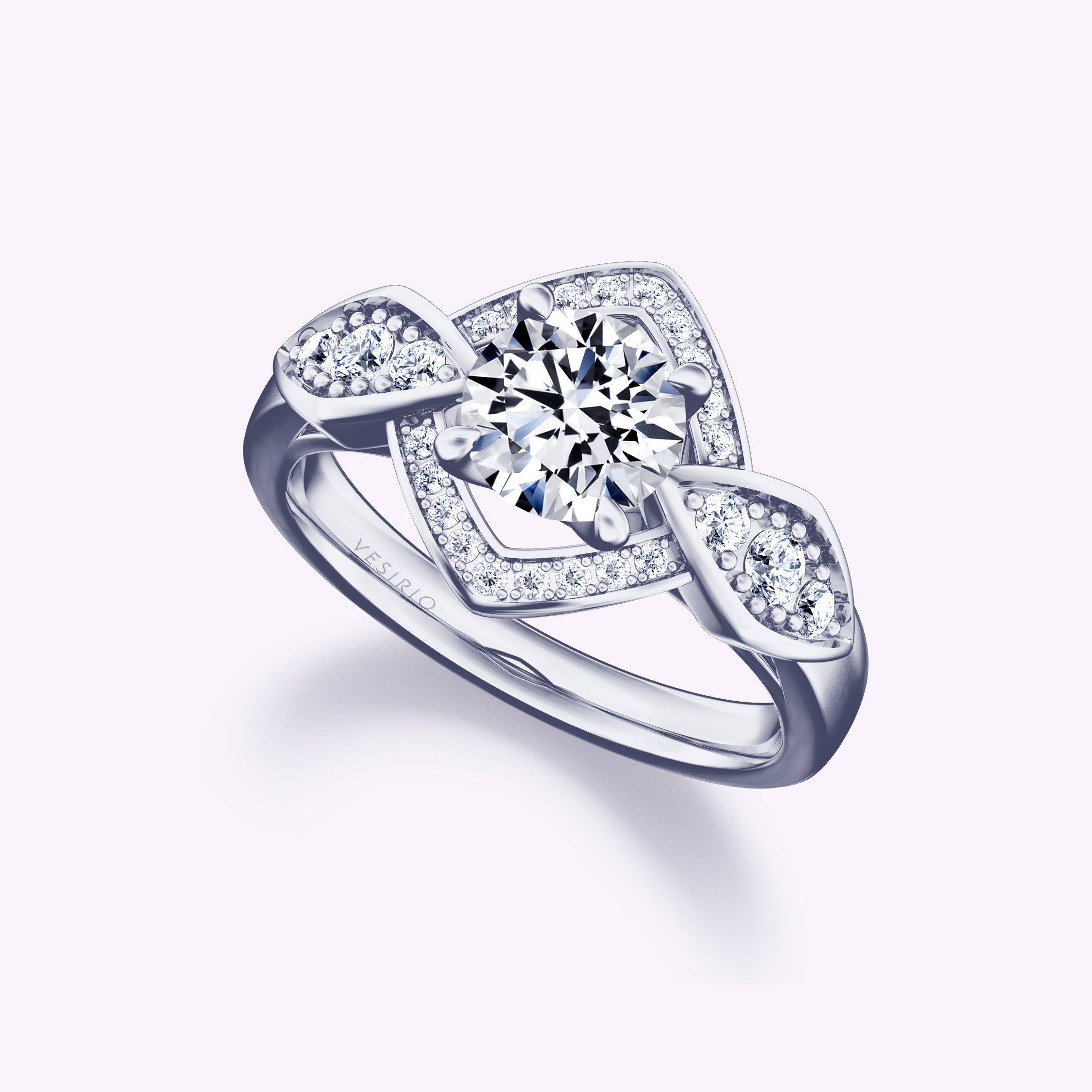 Deluxe Unique Art Deco Rhombus 4-Prong Diamond Ring| 18K White Gold | Platinum