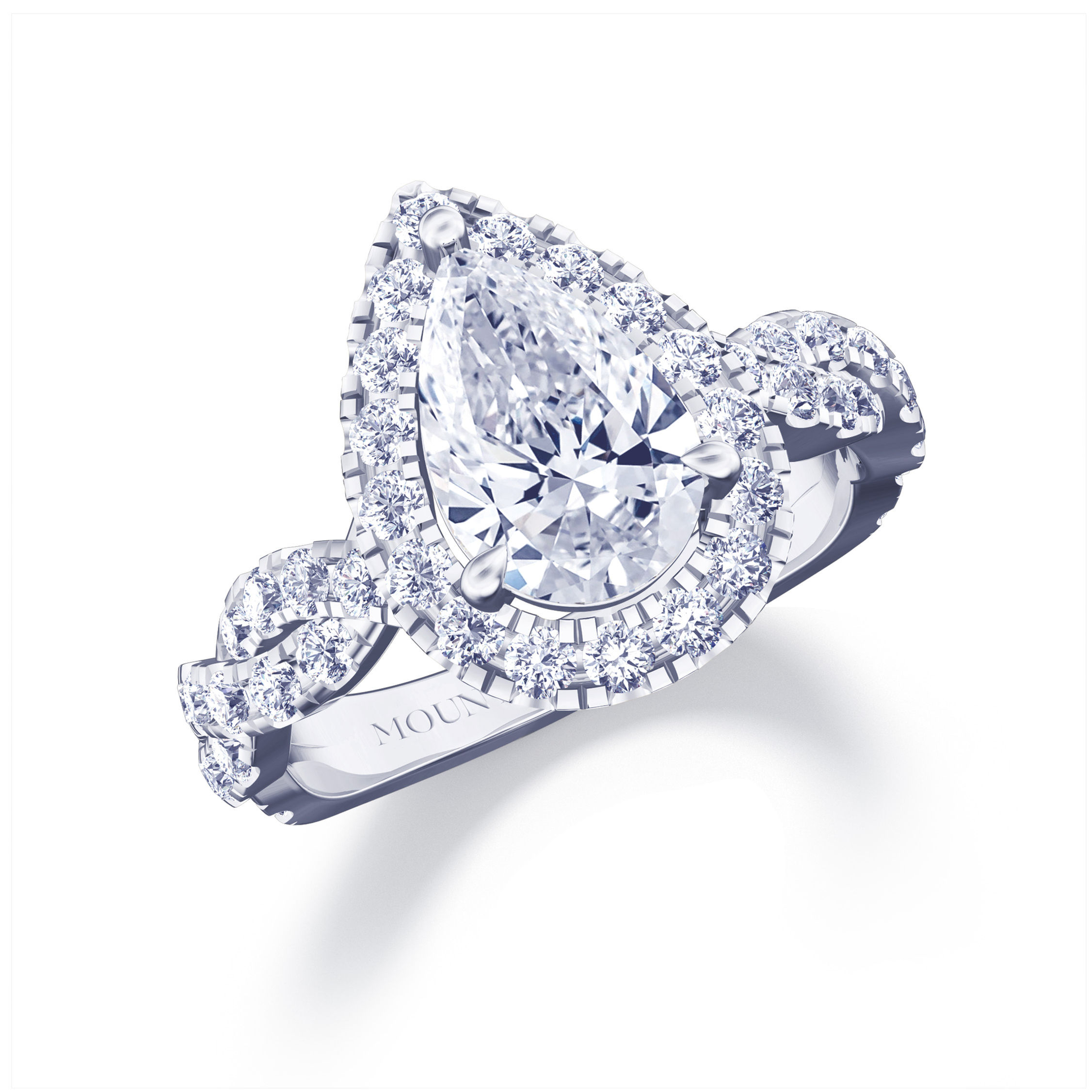 Valse Viennoise |Winding Vines Shank Halo Pear-Shaped Diamond Ring