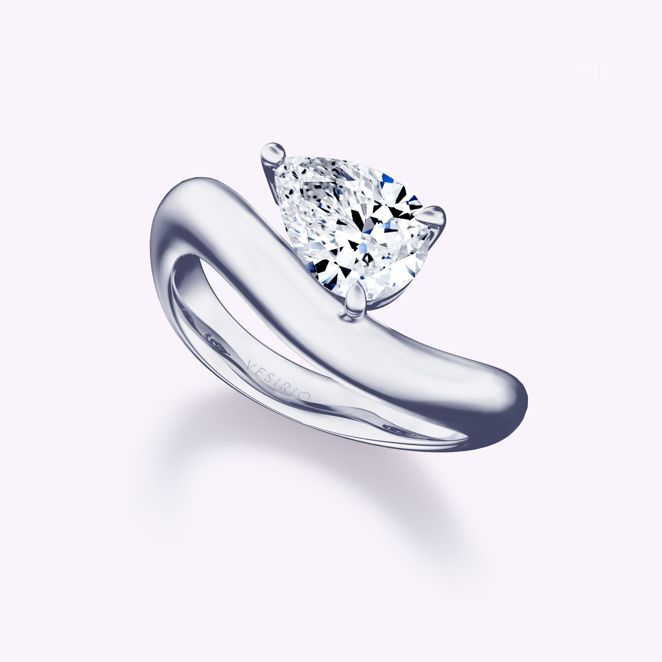 Unique Irregular Band Pear-Shaped Engagement Ring | Platinum