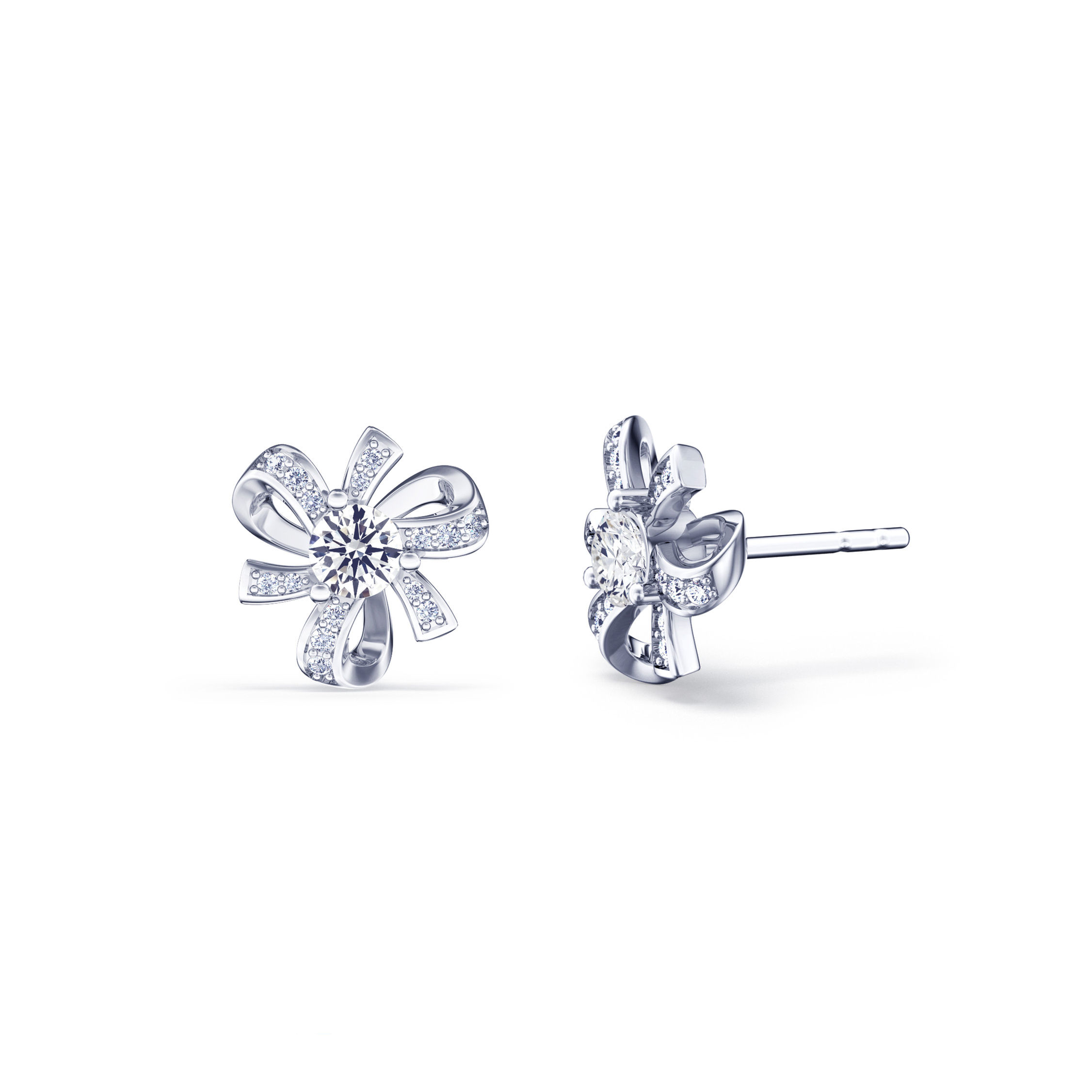 Unique Exquisite Gift Knot Diamond Stud Earrings |18K White Gold|Platinum