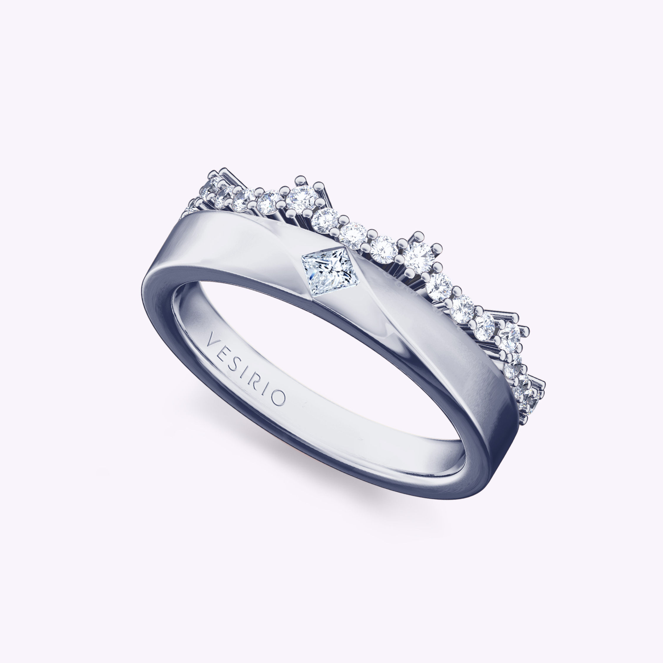 Elegant Unique Princess Cut Wedding Diamond Ring | 18K White Gold | Platinum
