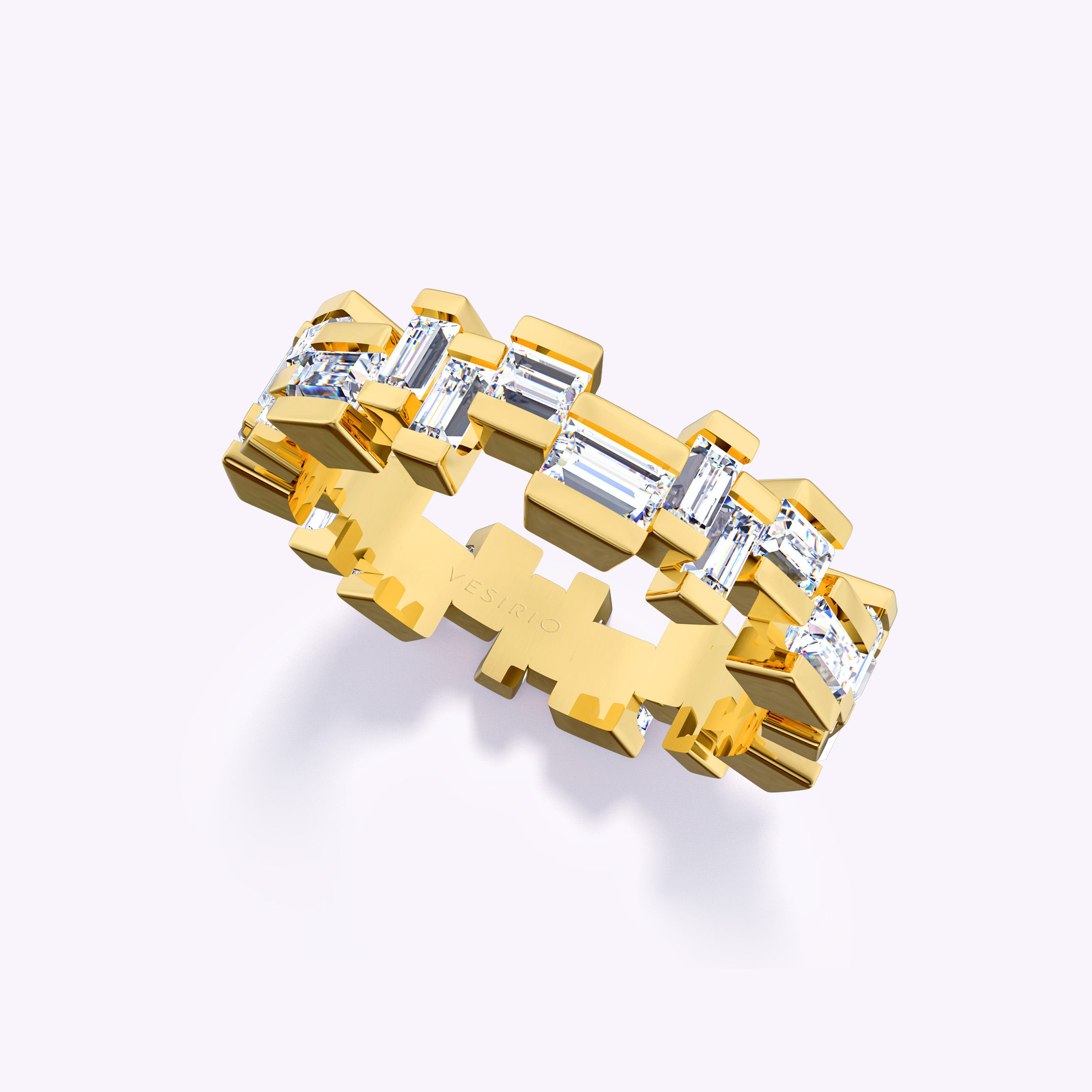 Unique Modern Emerald Cut Bezel Enternity Ring | 18K Yellow Gold