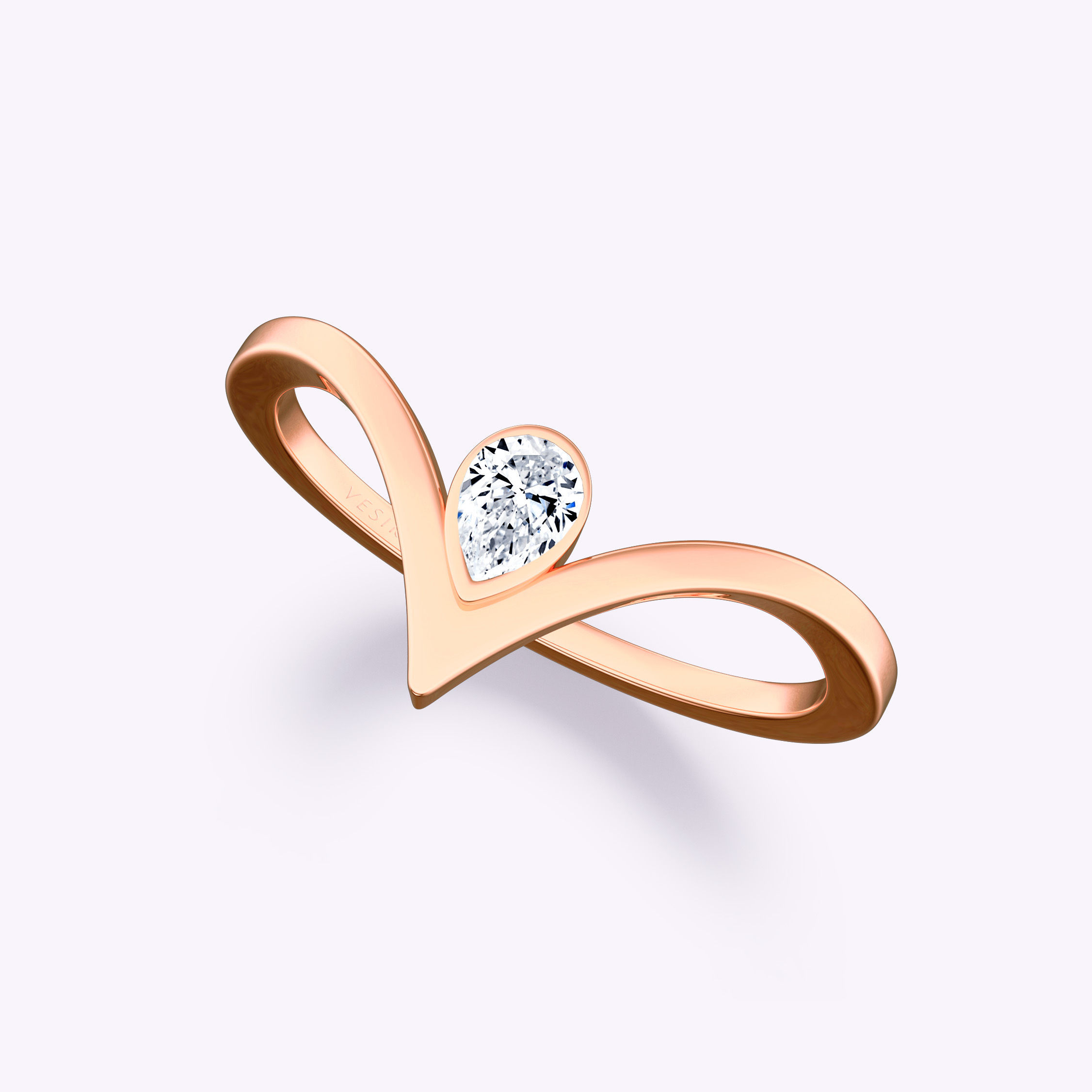 V-Shape Shank Bezel Set Teardrop Engagement Ring | 18K Rose Gold