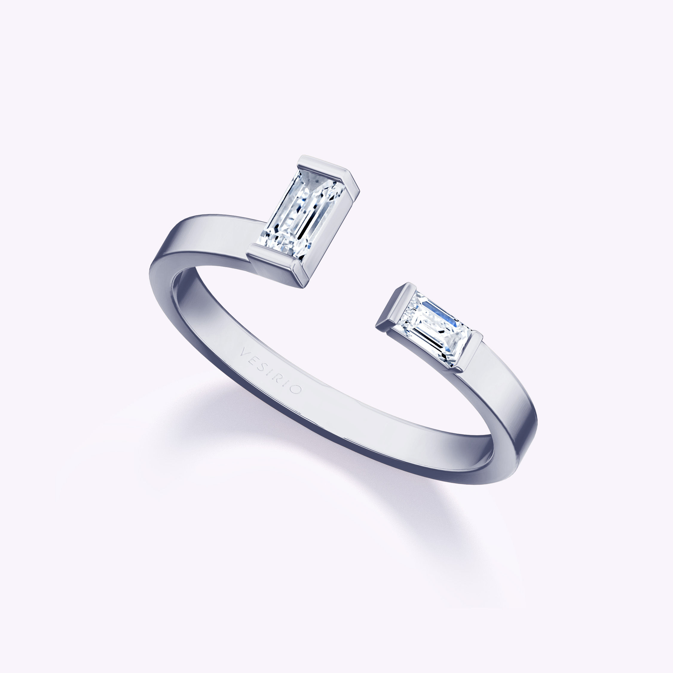 Asymmetrical Open-Band Emerald Cut Diamond Ring | Platinum