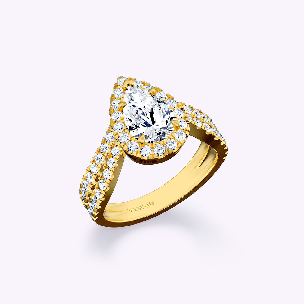 Modern Pavé Halo Teardrop Diamond Engagement Ring | 18K Yellow Gold