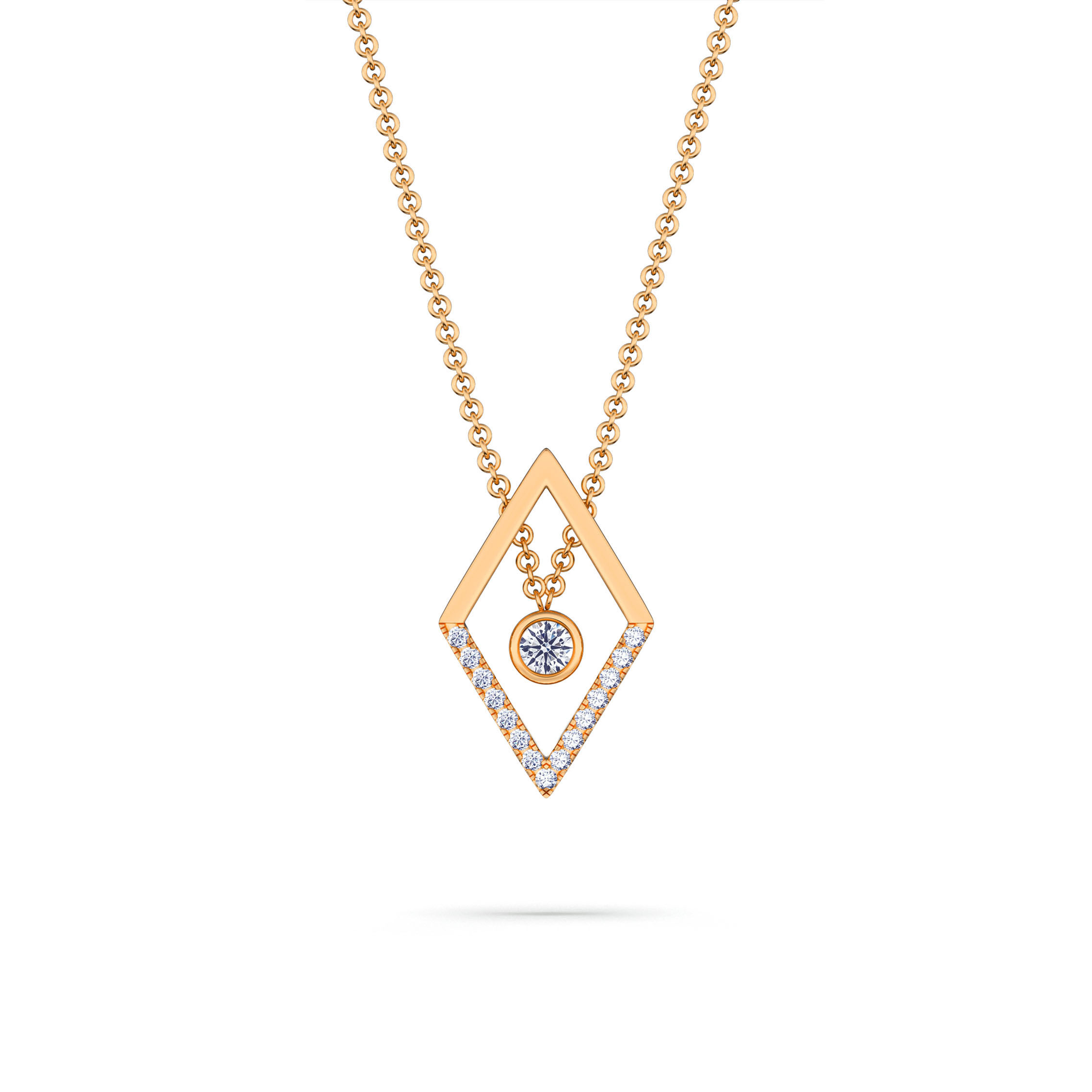 Necklace·Rhombus|Geometric Rhombus Bezel Round Diamond Necklace|18K Rose Gold