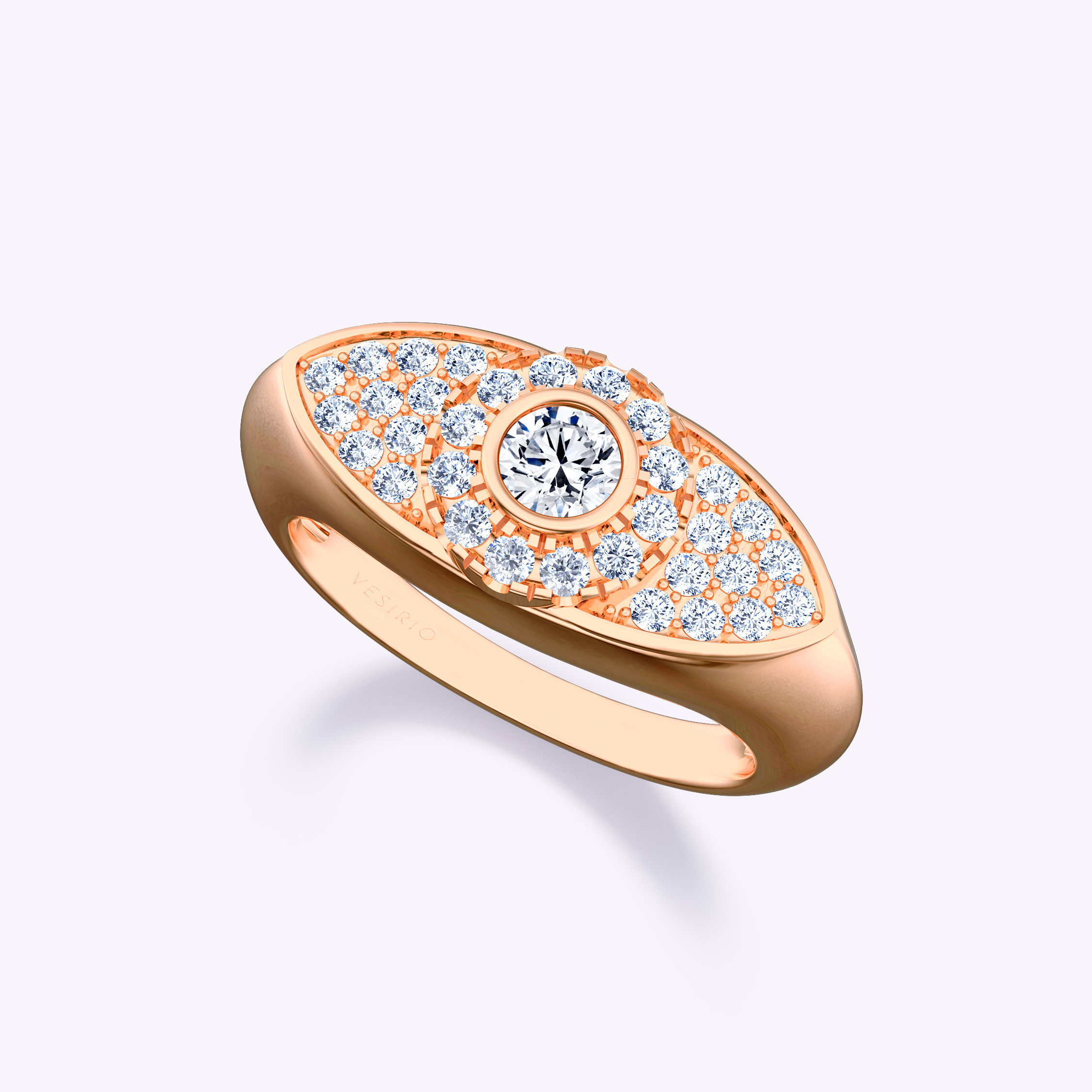 Cluster Retro Evil Eye Bezel Diamond Engagement Ring | 18K Rose Gold