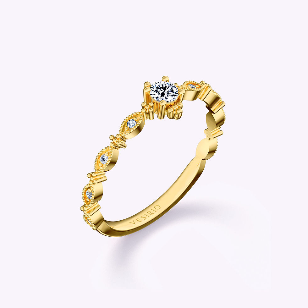 Dainty Stylish Milgrain Pavé Engagement Ring | 18K Yellow Gold