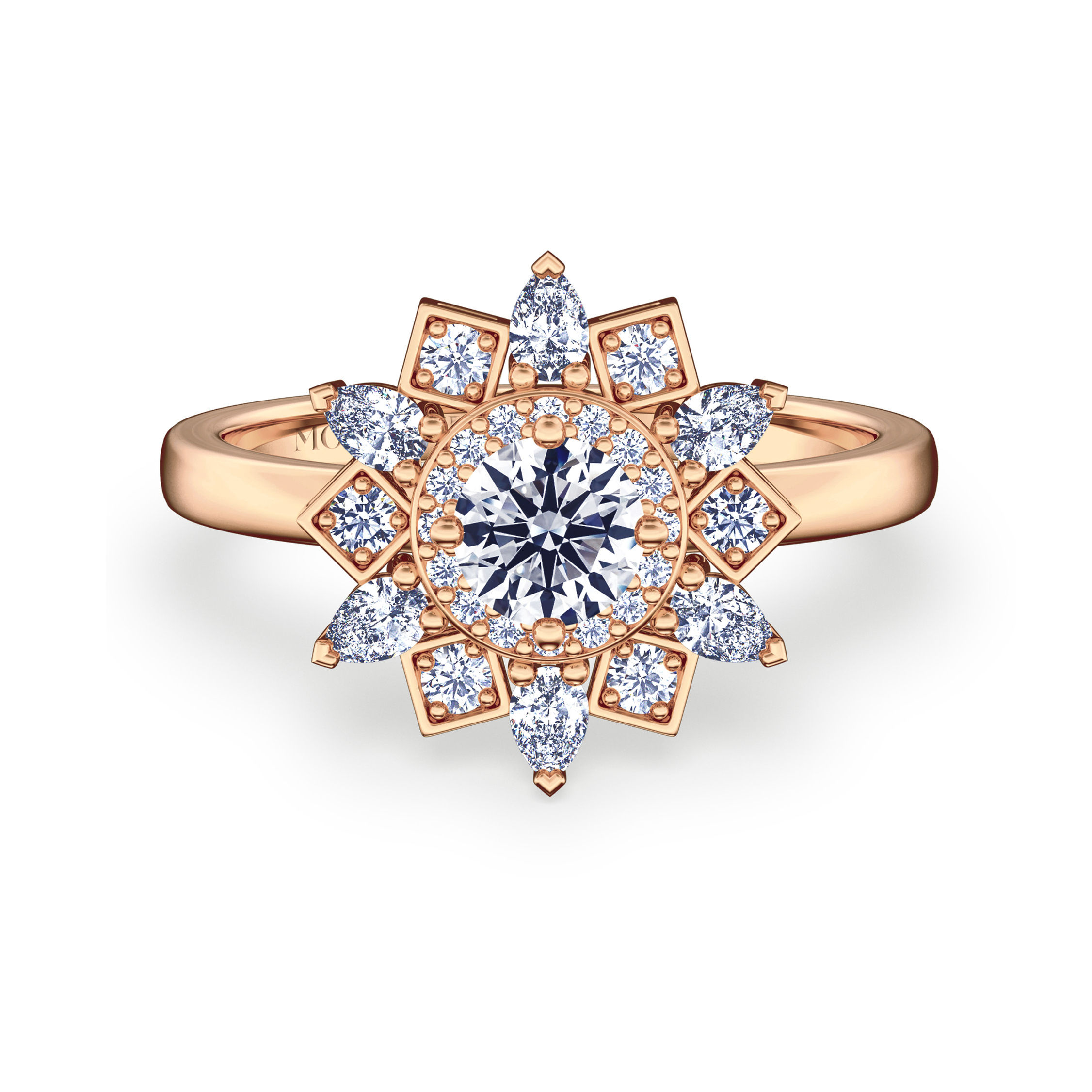Pureté Collection | Dancing Snow Halo 4-Prong Round Diamond Engagement Ring