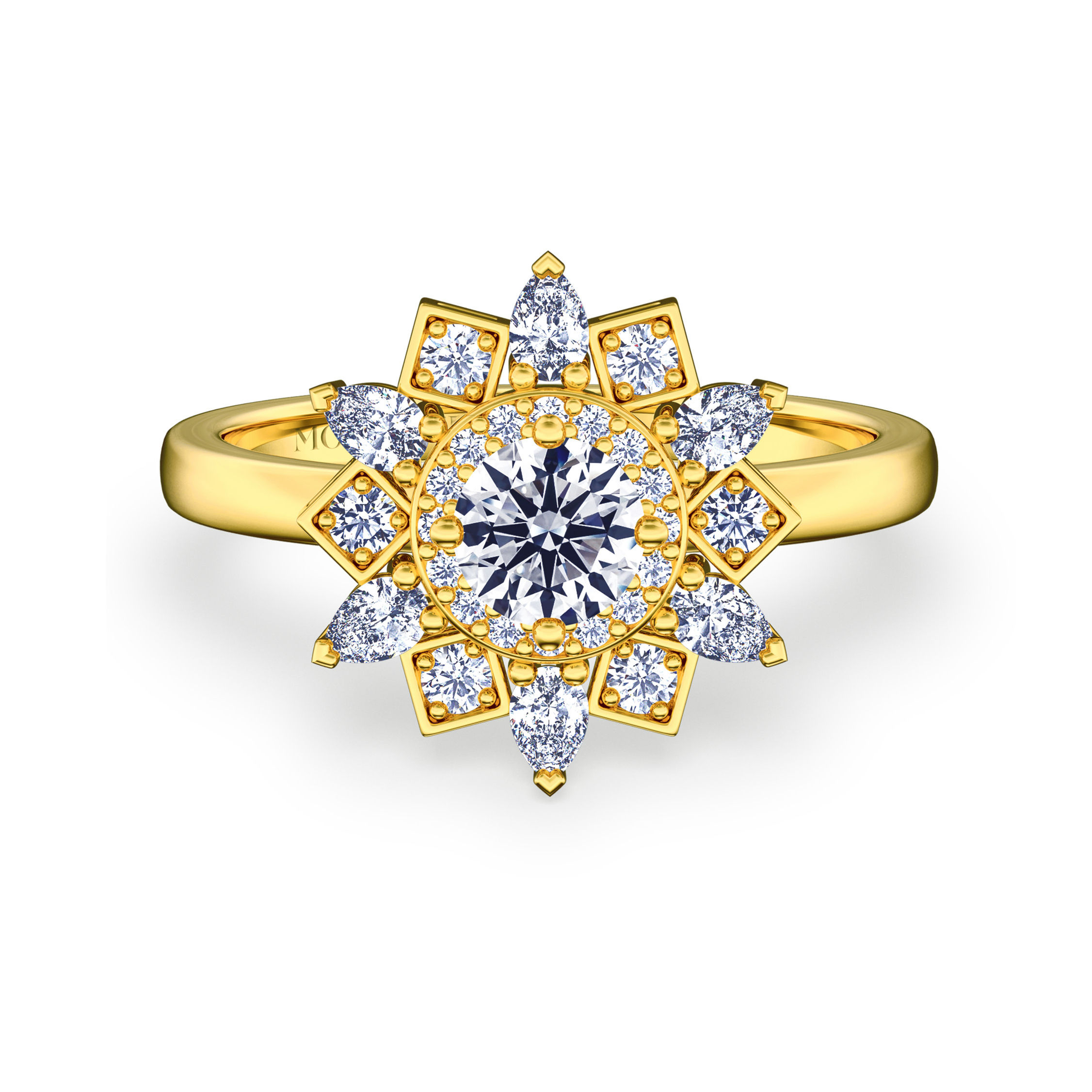 Pureté Collection | Dancing Snow Halo 4-Prong Round Diamond Engagement Ring