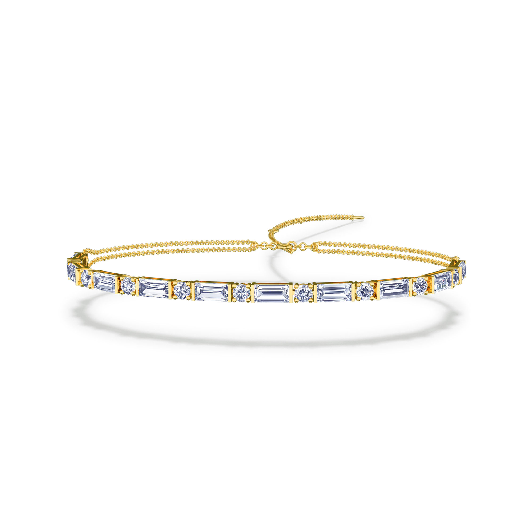 Bracelet·Bande de Cristal|Delicate Crystal Emerald Round Bracelet|Yellow Gold