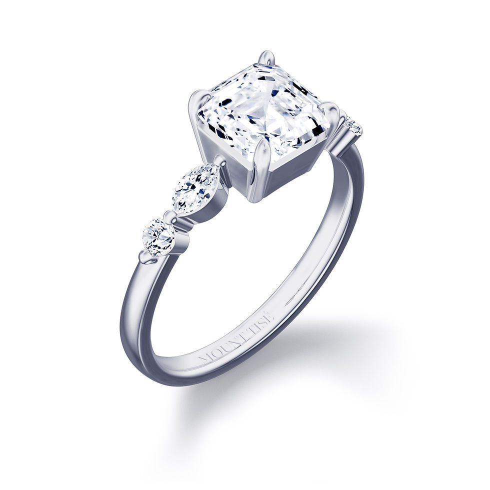 Thumbnail: Lumière Collection|Olive Branch Band 4-Prong Asscher Cut Engagement Diamond Ring