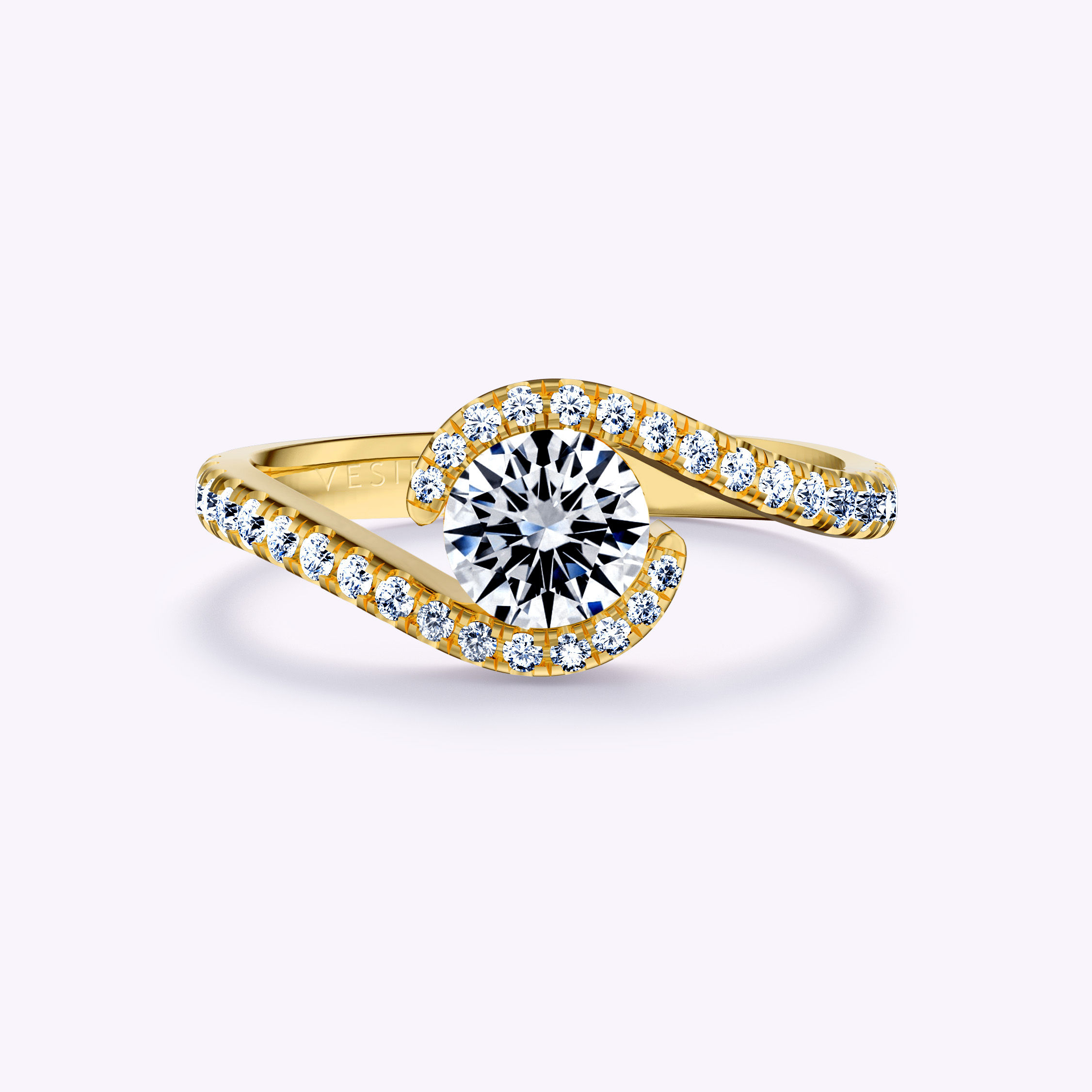 Elegant Twisted-Shank Pavé Round Engagement Ring | 18K Yellow Gold
