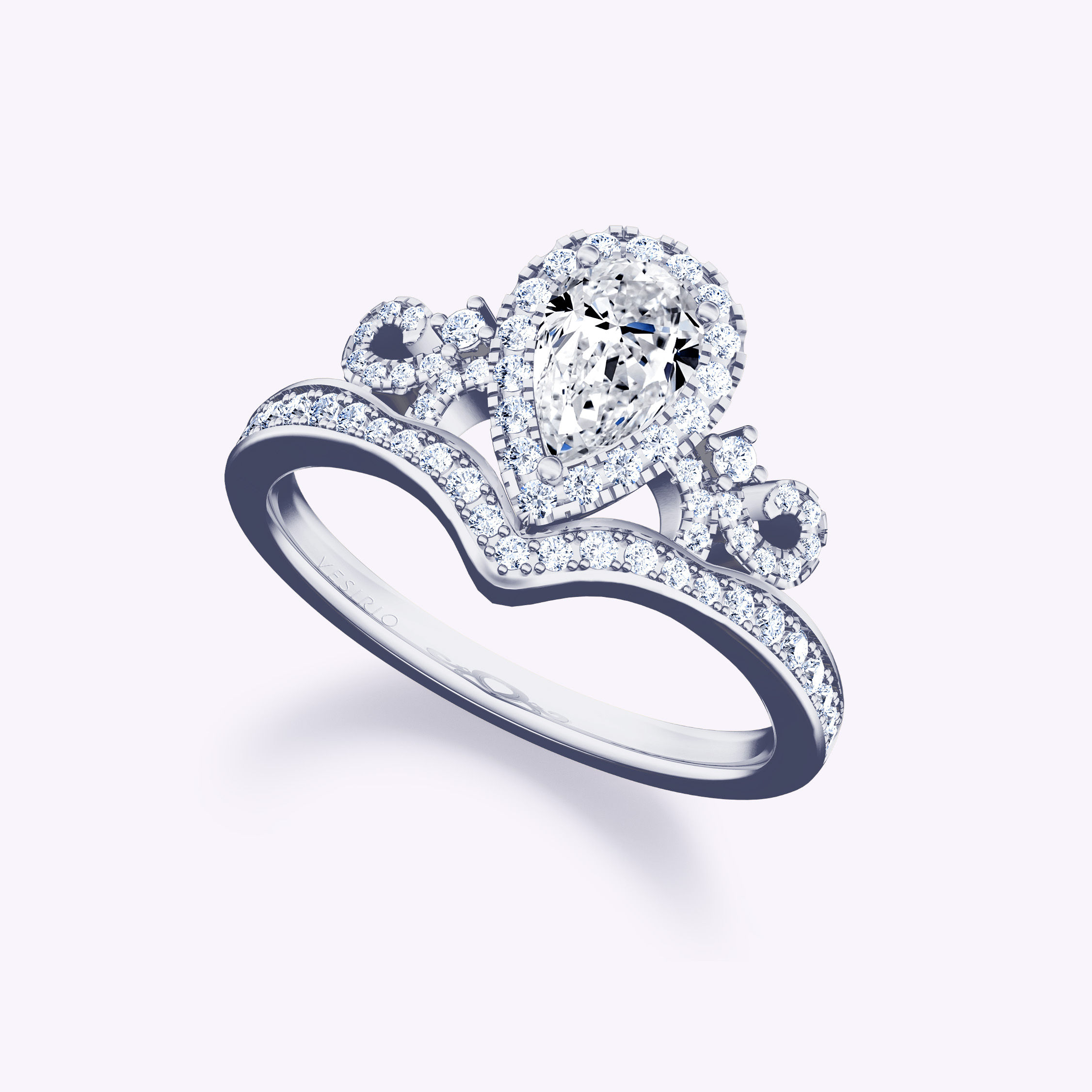 Ornate Vintage Crown Halo Diamond Engagement Ring | 18K White Gold | Platinum