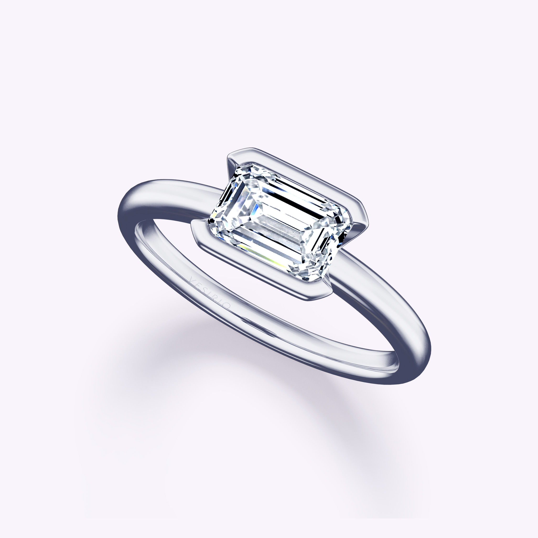 Sleek Partial Bezel Set Emerald Cut Engagement Ring | Platinum
