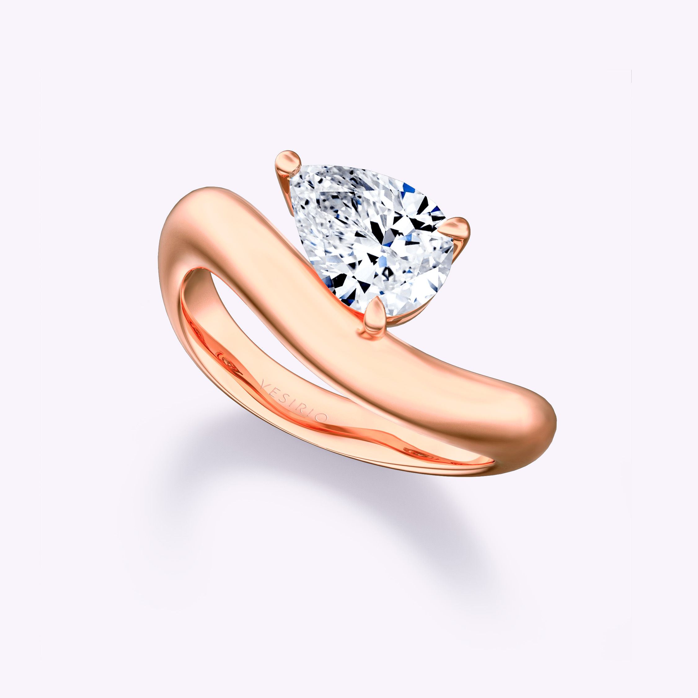 Unique Irregular Band Pear-Shaped Engagement Ring | 19K Rose Gold