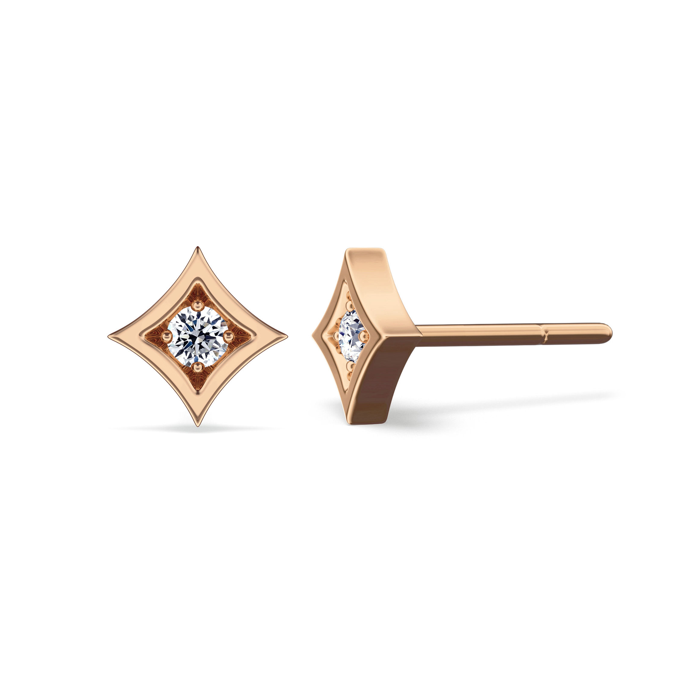 Brilliant Star Delicate 4-Prong Diamond Stud Earrings|18K Rose Gold