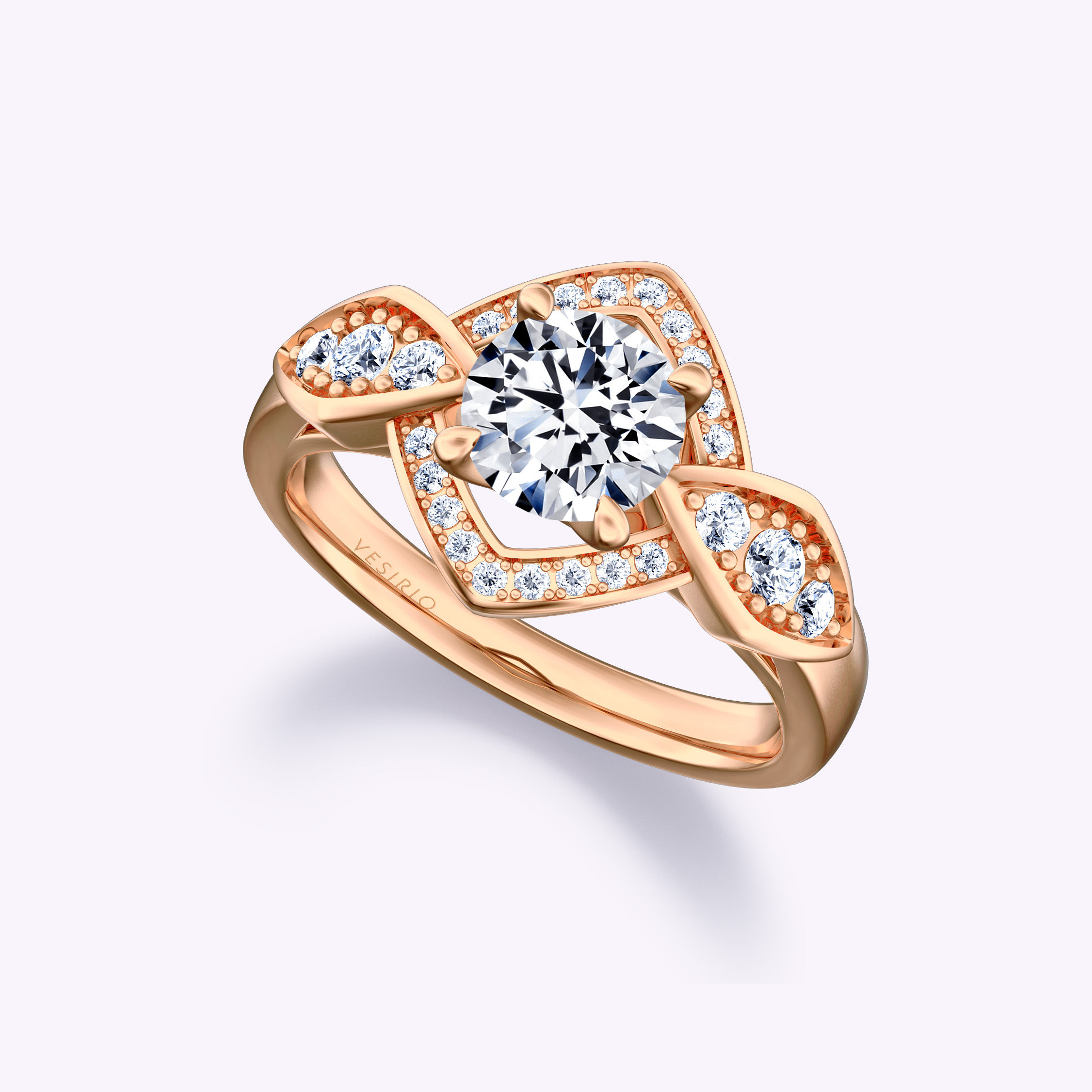 Deluxe Unique Art Deco Rhombus 4-Prong Diamond Ring | 18K Rose Gold