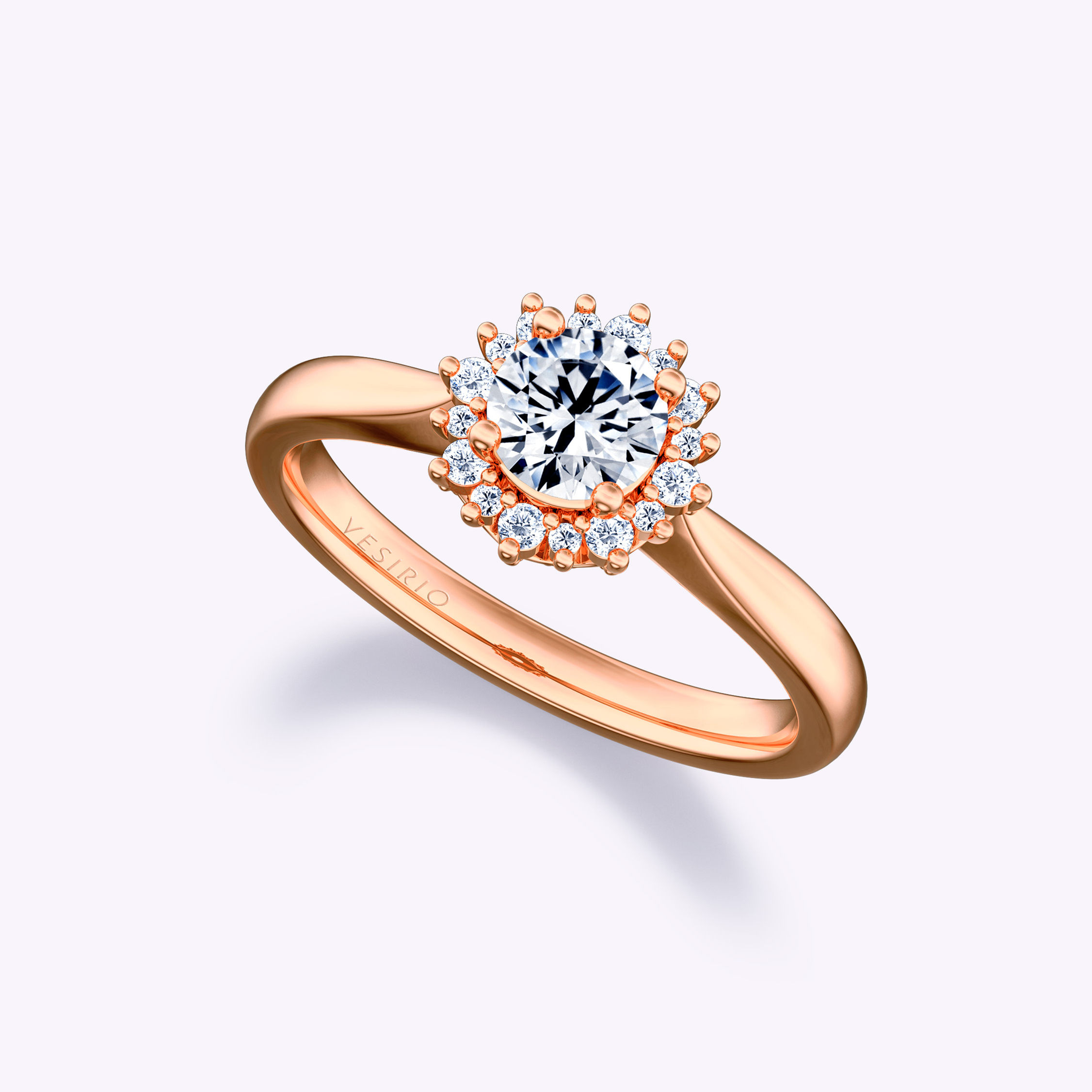 Dainty Delicate Halo 4-Prong Engagement Diamond Ring | 18K Rose Gold