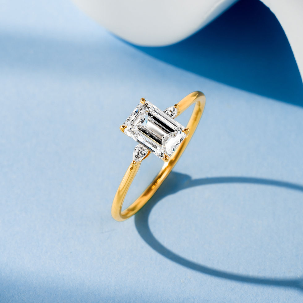Thumbnail: Vœu de l'Aube · Modern Style Three-stone Emerald Cut Diamond Engagement Ring