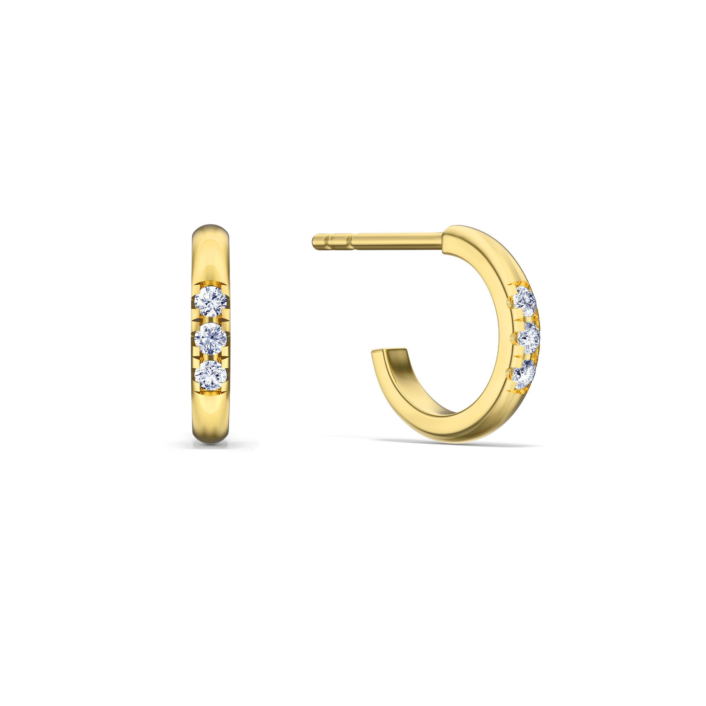 Delicate Graceful Round Diamond Hoop Earrings|18K Yellow Gold
