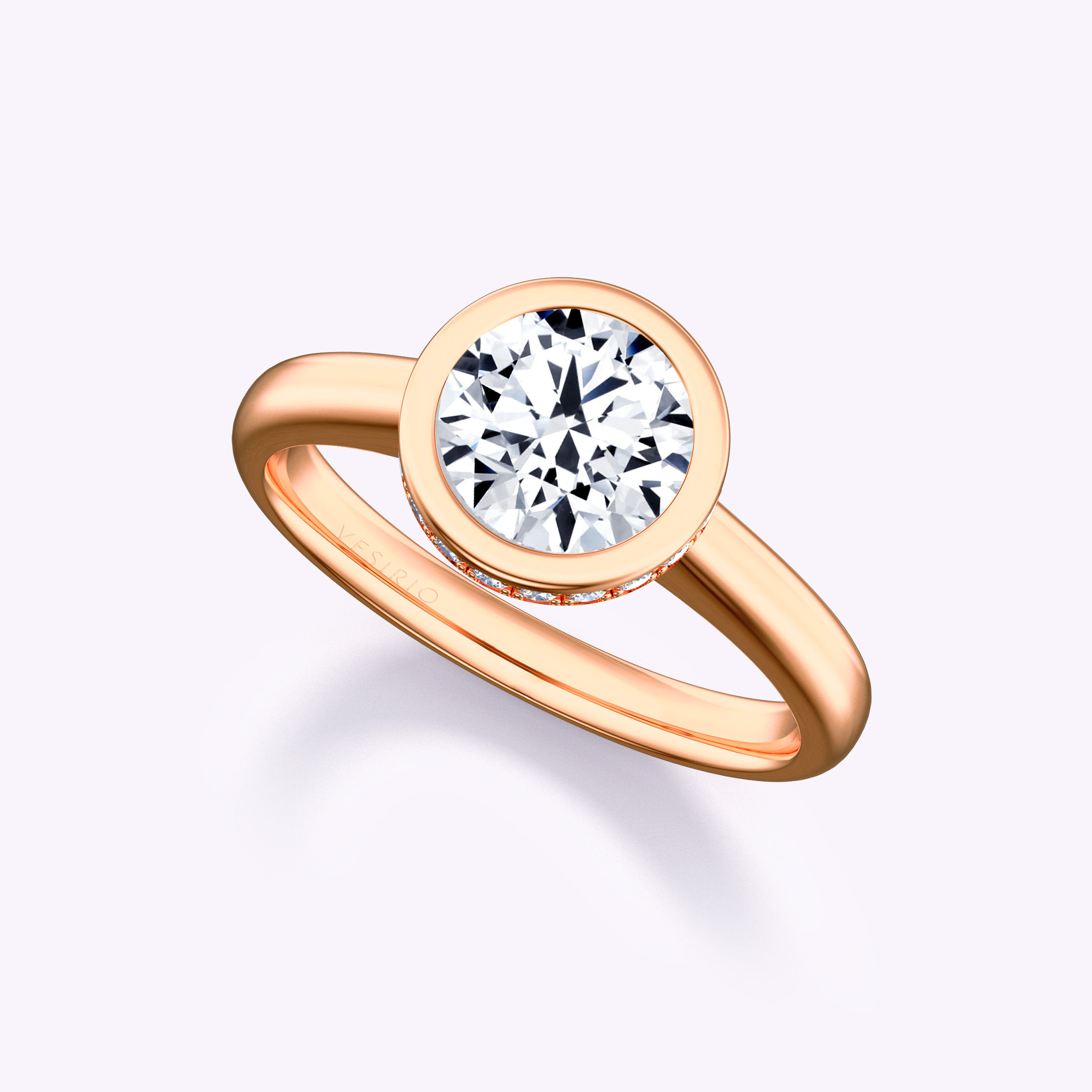 Minimalist Sleek Bezel Round Engagement Ring | 18K Rose Gold