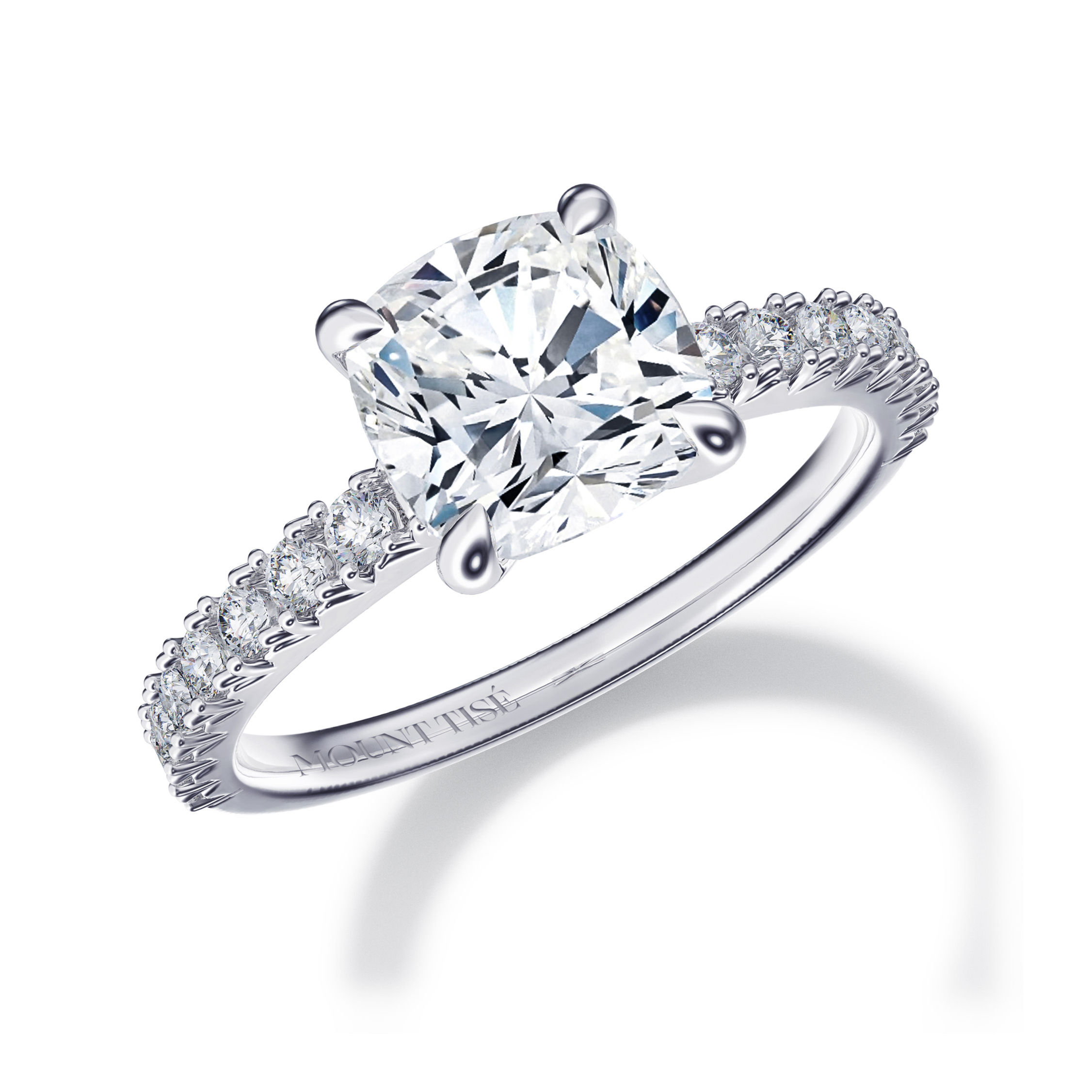 Lumière Collection|Eternity Pave Band Cushion Cut Diamond Engagement Ring