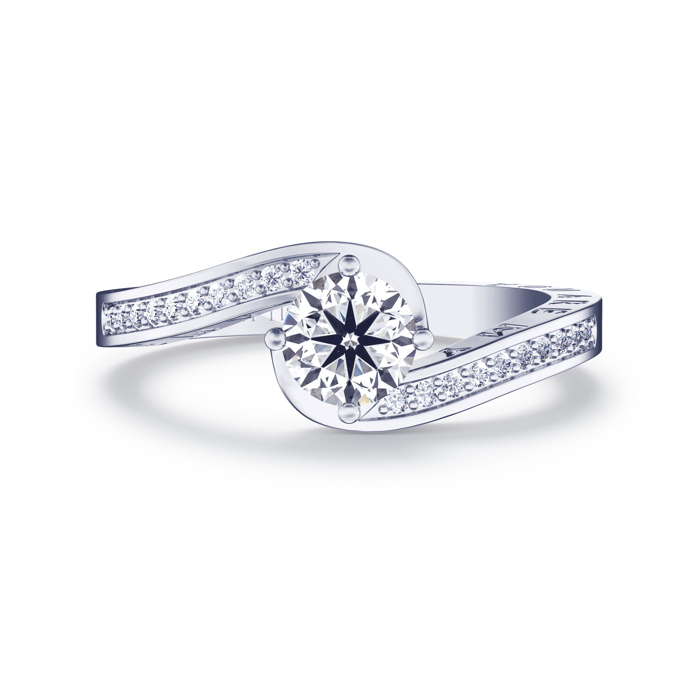 Majestueuse Collection|Unique Classy Pave Twisted Shank 4-Prong Diamond Ring