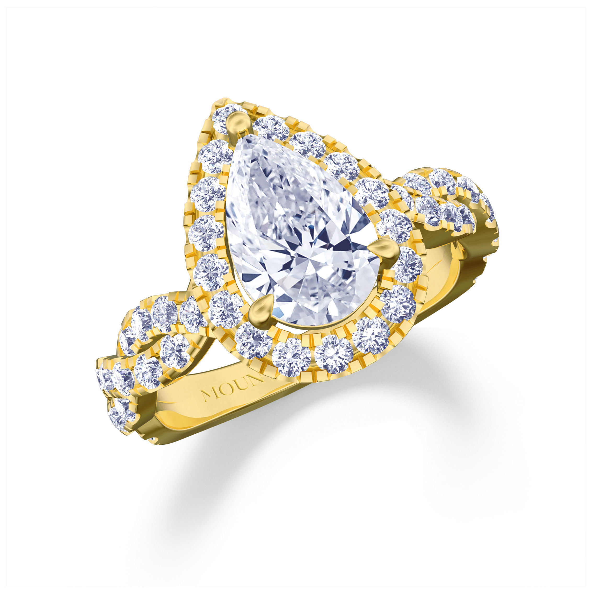 Valse Viennoise |Winding Vines Shank Halo Pear-Shaped Diamond Ring|Yellow Gold