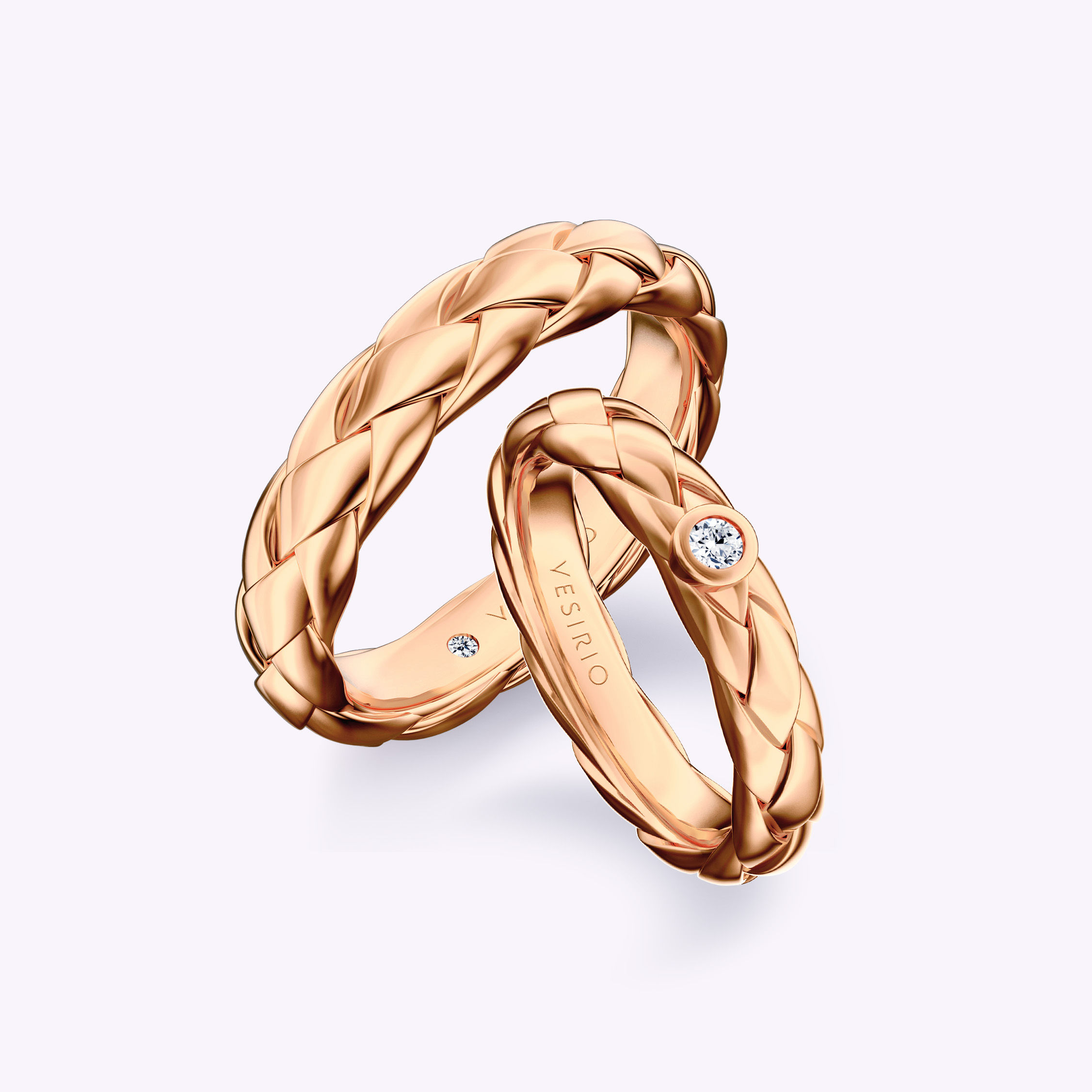 Unique Braided Pattern Bezel Matching Couple Ring | 18K Rose Gold