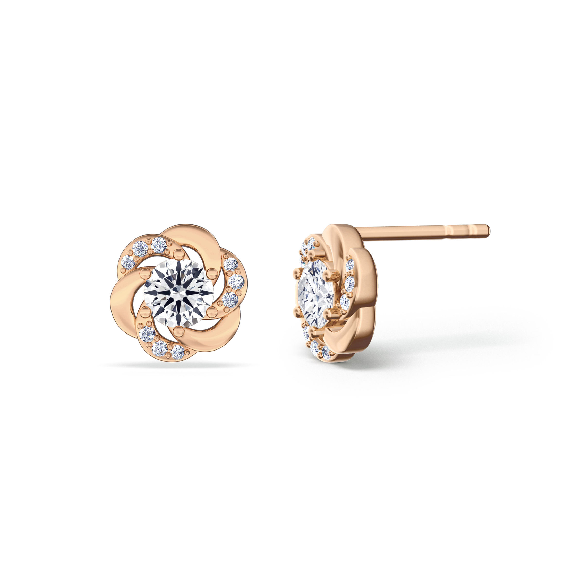 Graceful Bouquet 6-Prong Round Diamond Stud Earrings|18K Rose Gold