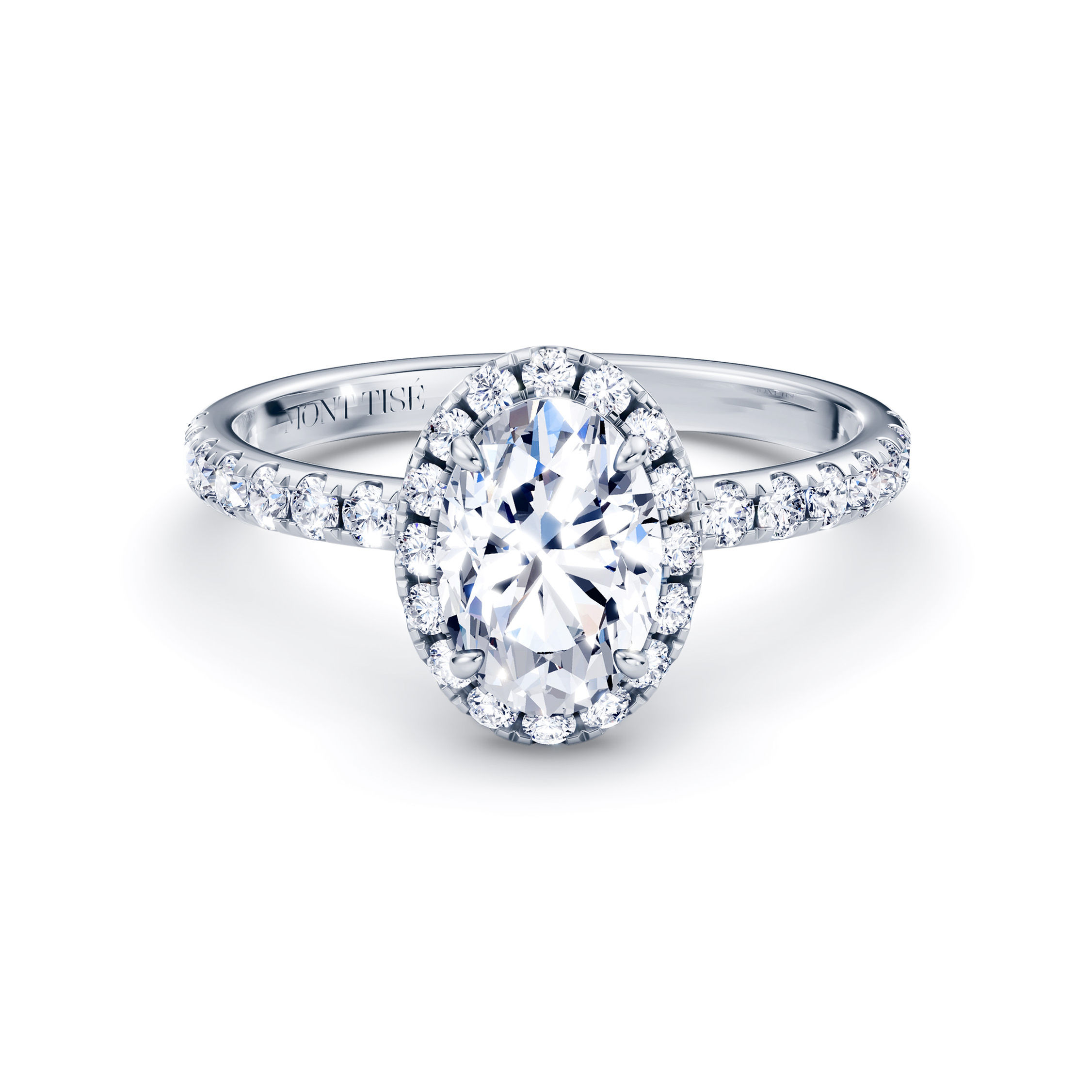 Couronne · Pavé Shank Oval Cut Diamond Halo Engagement Ring | Platinum