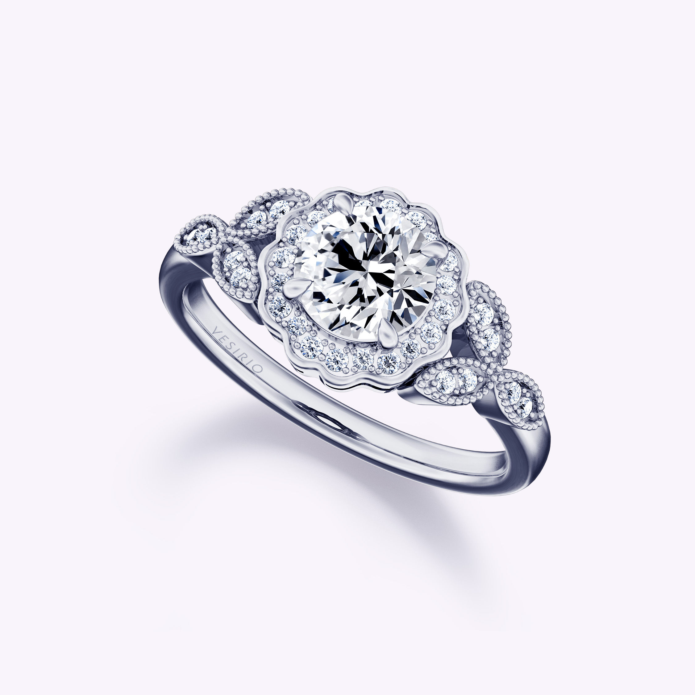 Exquisite Vintage Pavé Halo Floral Diamond Ring| 18K White Gold | Platinum