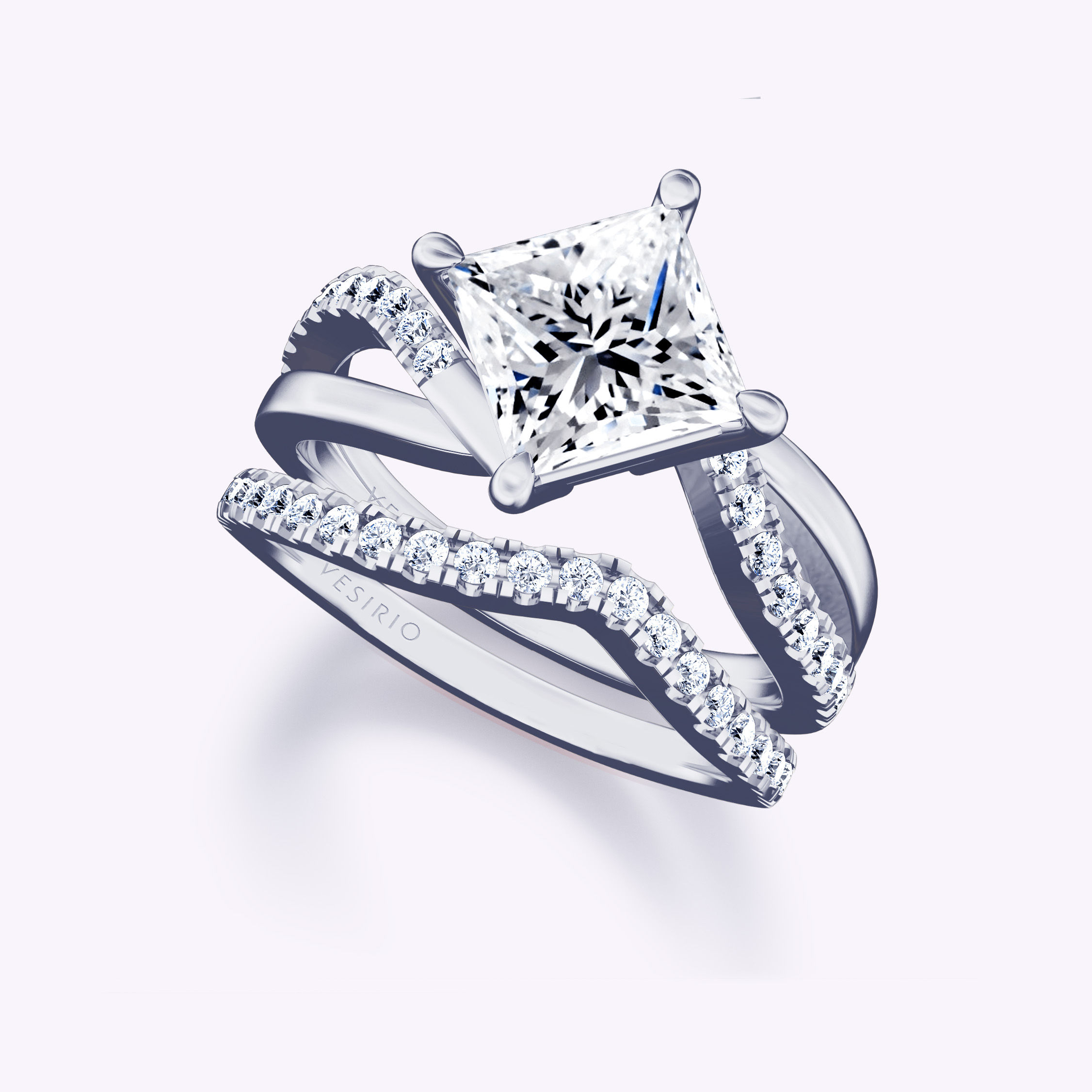 Elegant Twisted Shanks Pavé Diamond Engagement Ring | 18K White Gold | Platinum